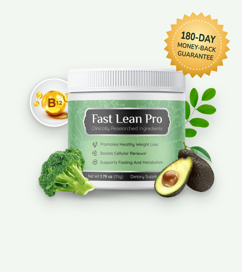 Fast Lean Pro weight loss powder jar with 180-day money-back guarantee